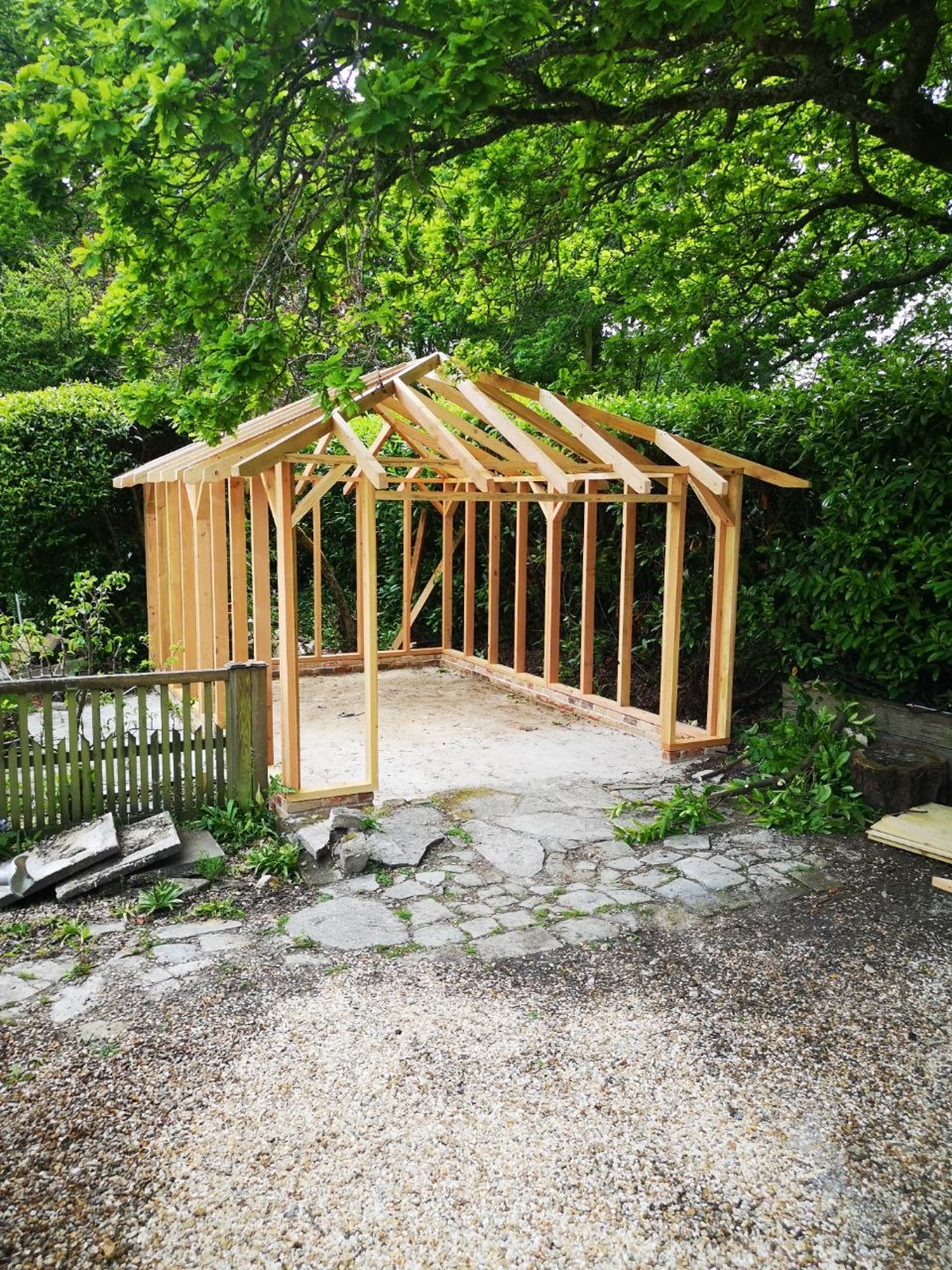 Timber frame under construction showing structural quality